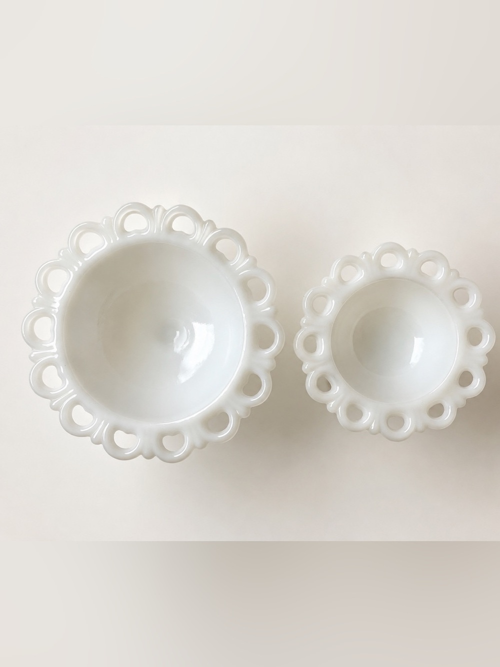 Vintage Anchor Hocking Milk Glass Open Lace Edge Compote Pedestal Bowl